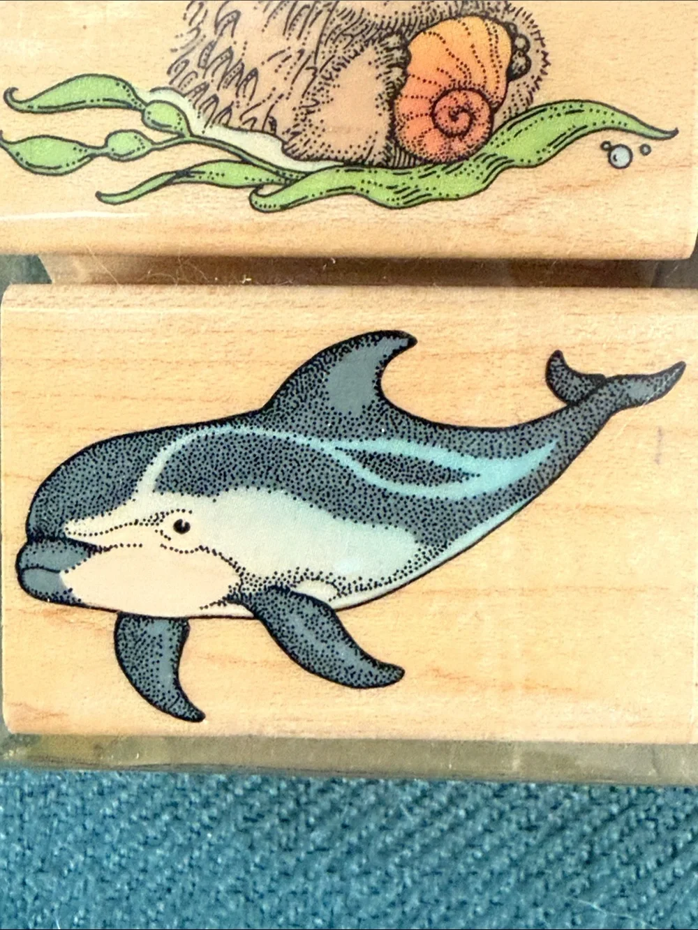 Hero Arts Ocean Animals Wooden Rubber Stamp Set — Whale, Turtle, Dolphin, Otter
